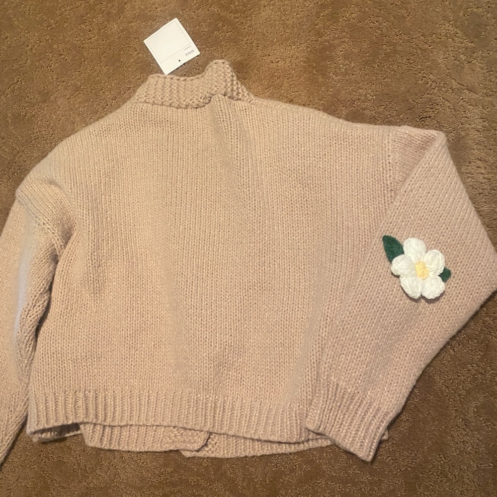 Women’s Knit Cardigan Cottagecore Crochet Flowers Oversized New M-XL - Picture 8 of 11